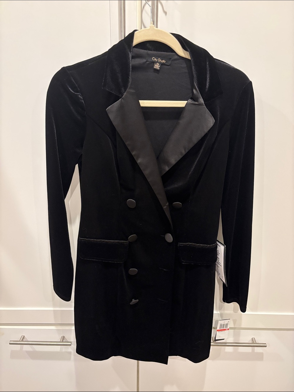 City Studio Black Velvet Double-Breasted Blazer